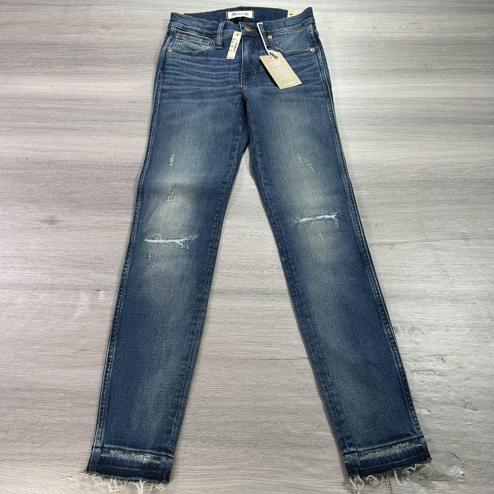 NEW Madewell Jeans Womens 24 Blue 9 Inch High Rise Skinny Distressed Raw Hem NWT